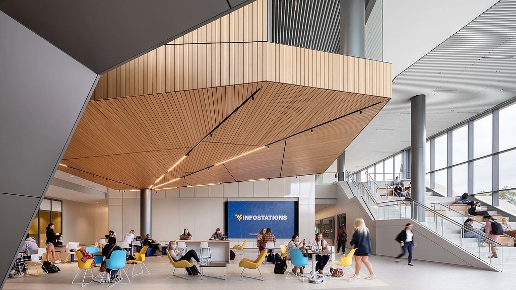 Open group meeting area with stadium stair at WVU Reynolds Hall