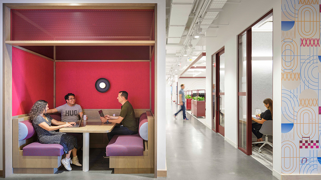 A group of people sitting around a table.