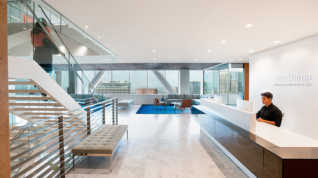 Akin Gump Houston reception and staircase.