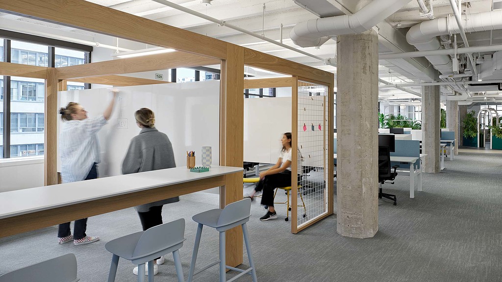 Pinterest open collaboration space with whiteboards