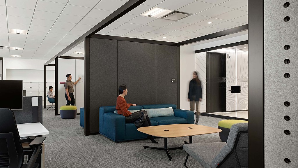 Collaboration space adjacent to workstations