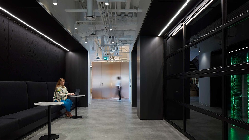 Reception with view of computer server room