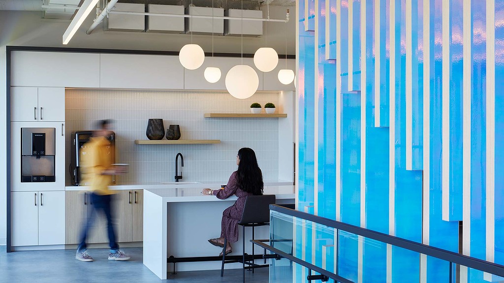 Cafe next to interconnecting staircase