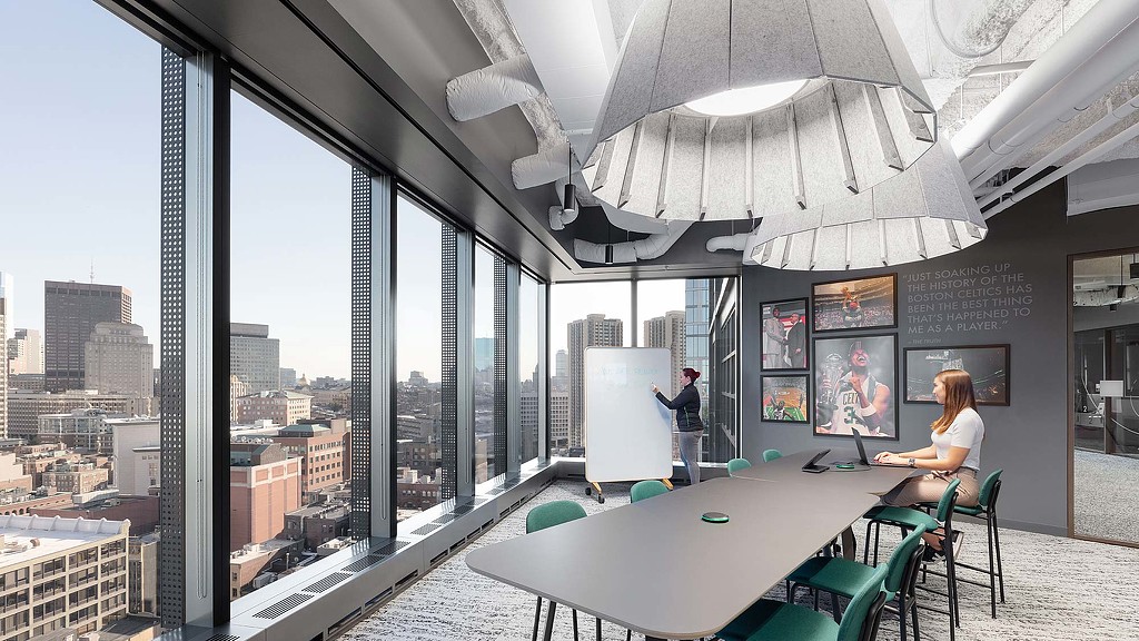 Enclosed collaboration space in the Boston Celtics workplace
