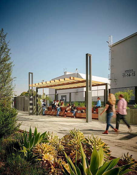 People walking on a sidewalk.