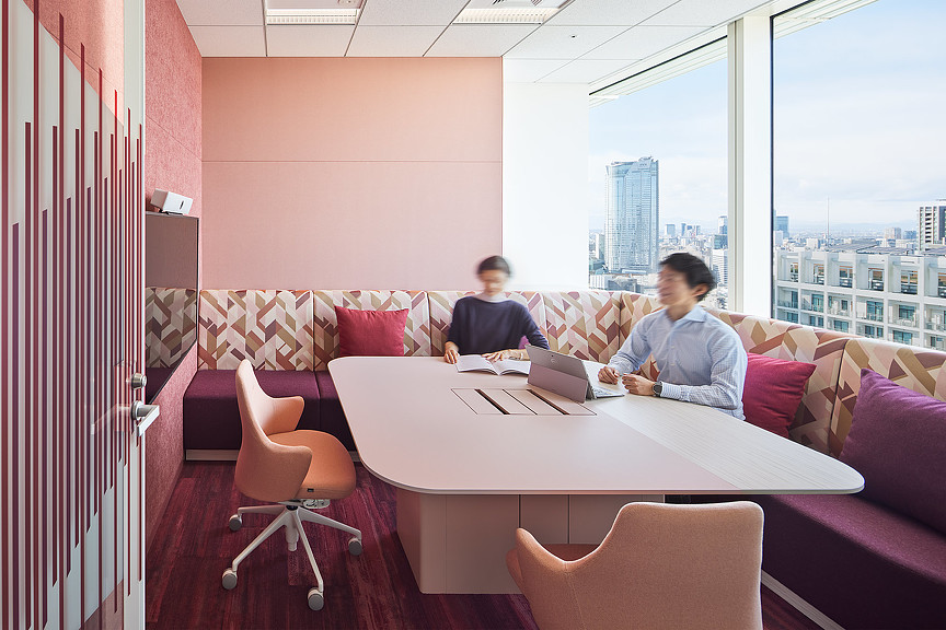 Tokyo law firm office meeting room with pink color scheme