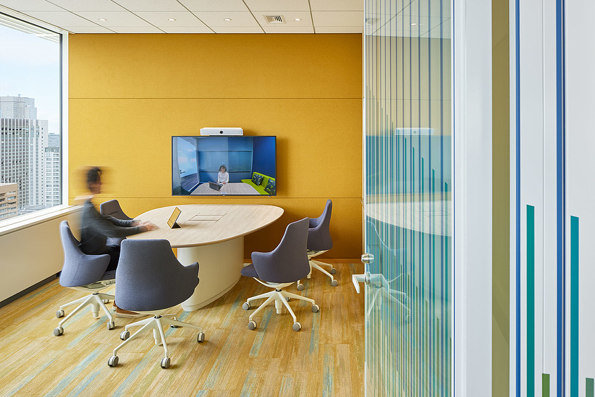 Tokyo law firm office meeting room with yellow color scheme