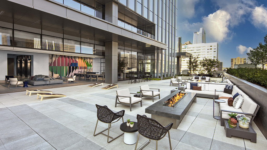 Block 162 sky terrace with lounge chairs and fire pit