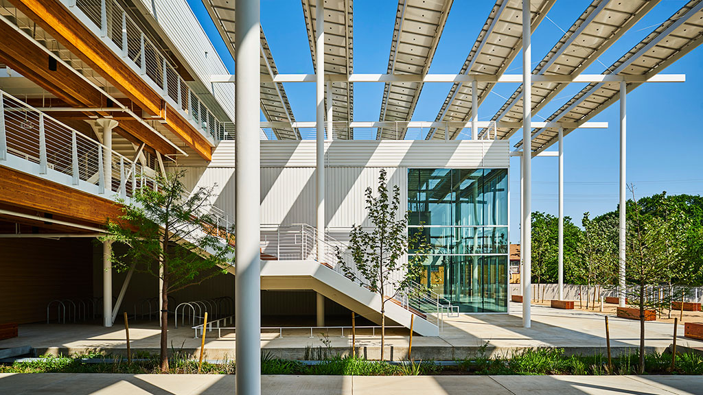 A building with glass walls.