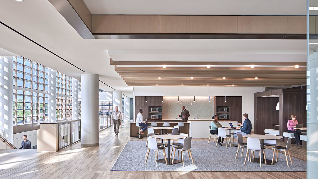 Interior seating with cafe tables in a financial services firm