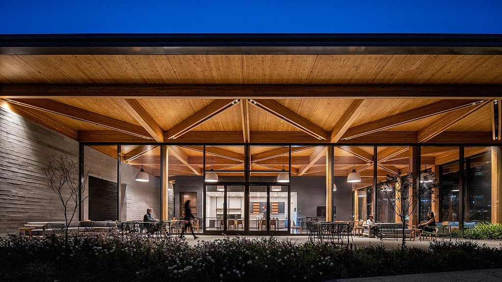 The Lighthouse amenity space exterior at night