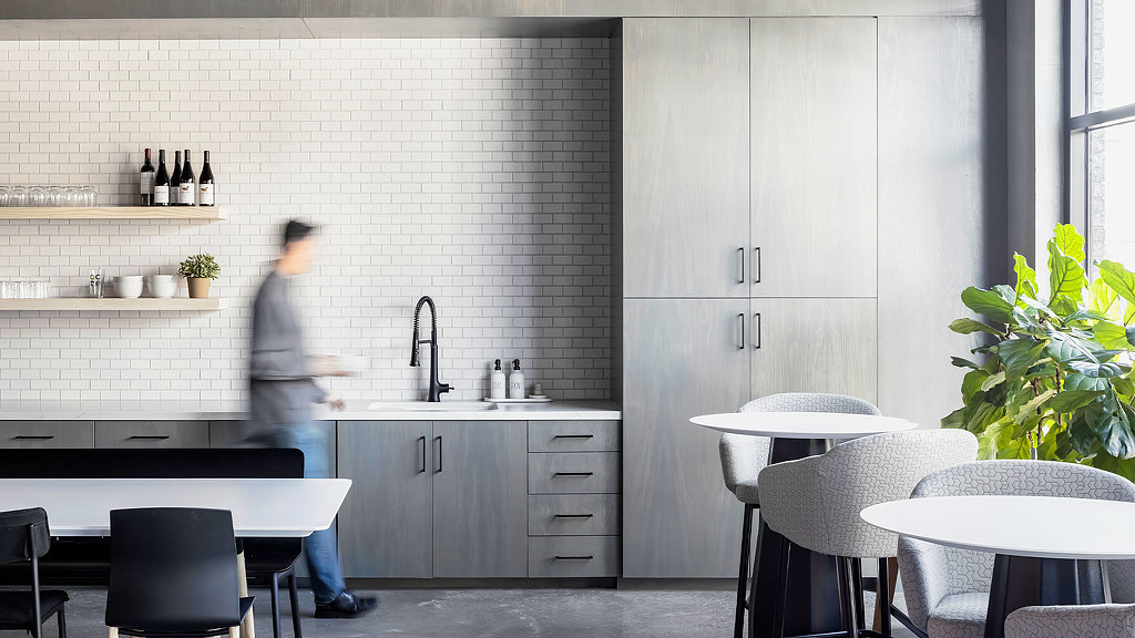 A modern cafe amenity area in a working office and showroom