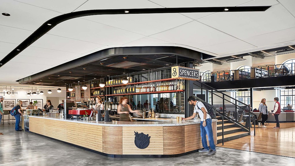 A casual cafe amenity area at Kentucky University Commons Helm Library