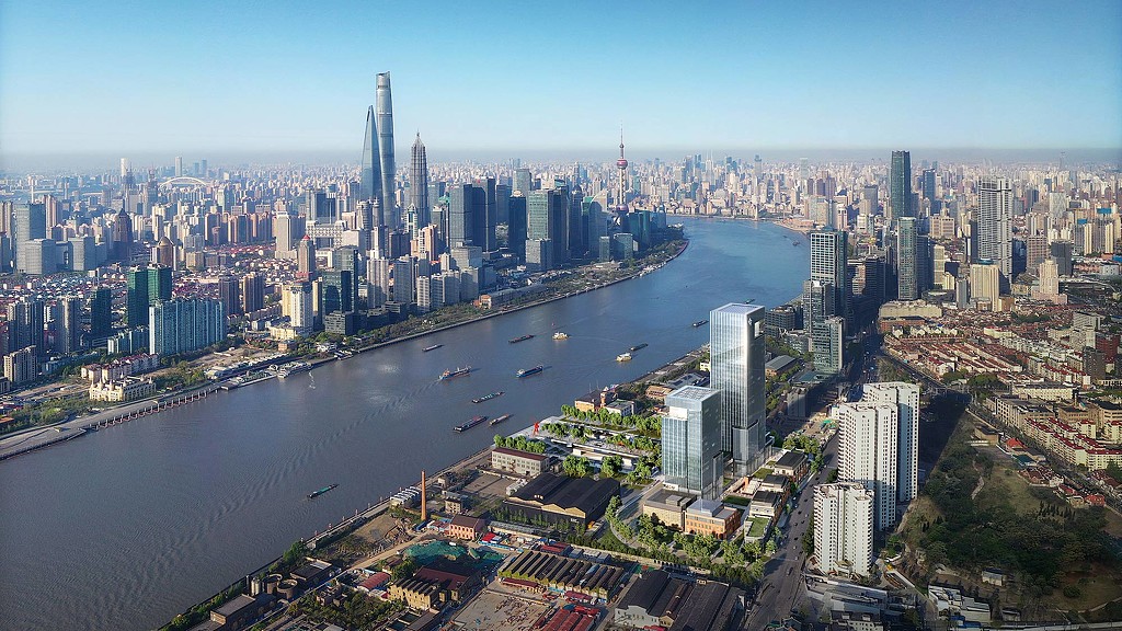 CCCC Shanghai Headquarters aerial city rendering