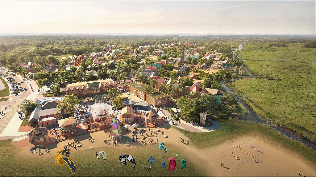 A park with a river running through it.