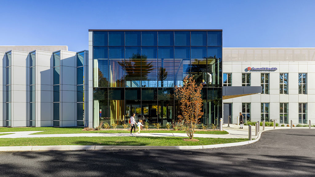 A building with glass windows.