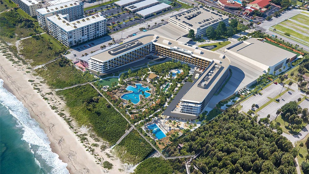Aerial view of a large building.