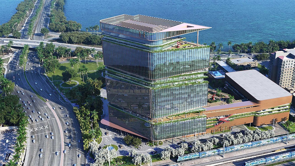A building with a glass front.