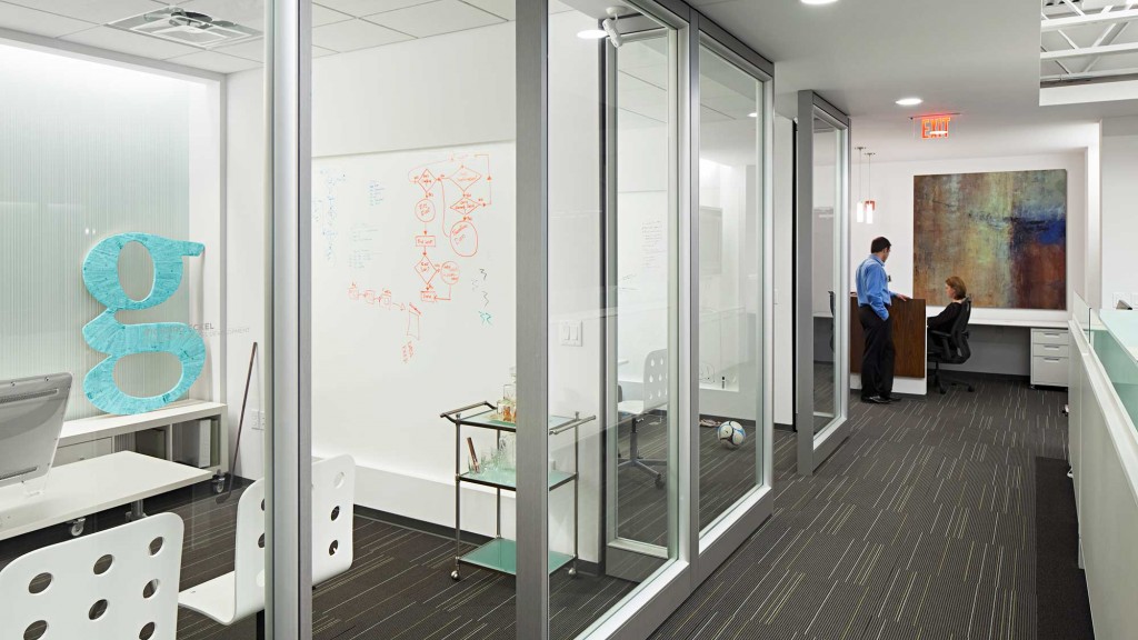 A room with glass doors.