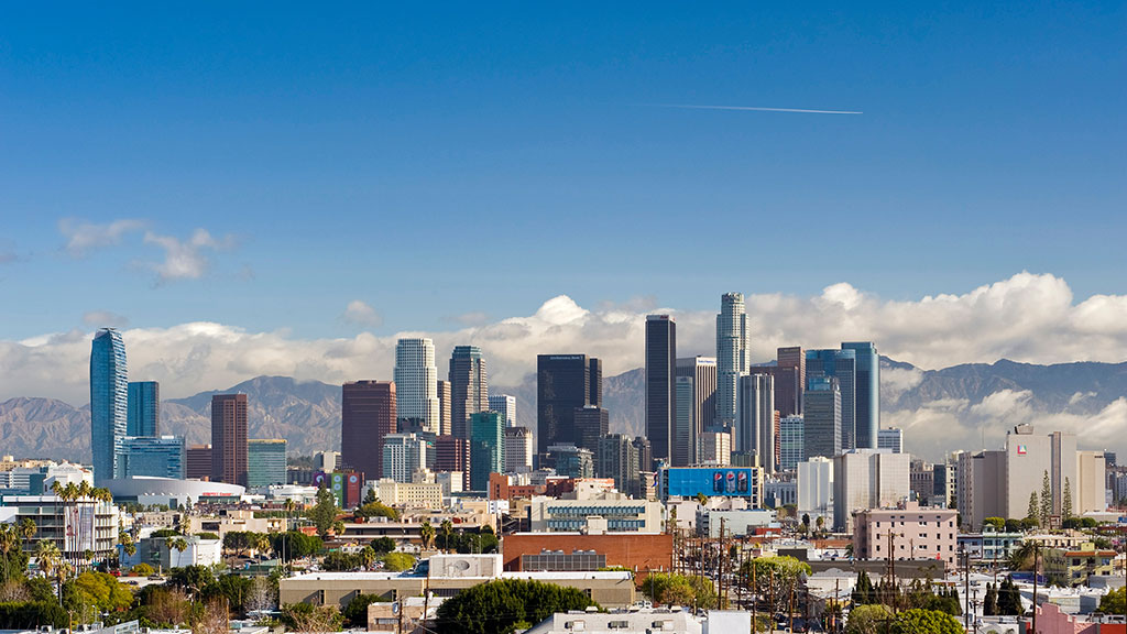 A city with tall buildings.