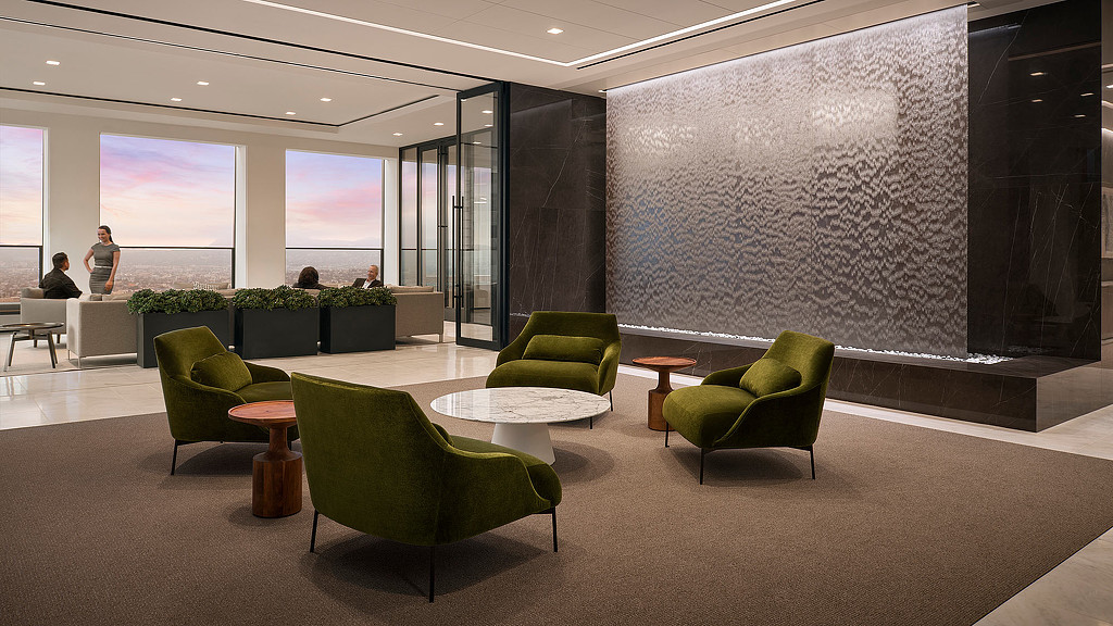 DTLA law firm lounge in the evening