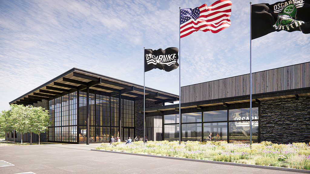 A building with flags in front of it.