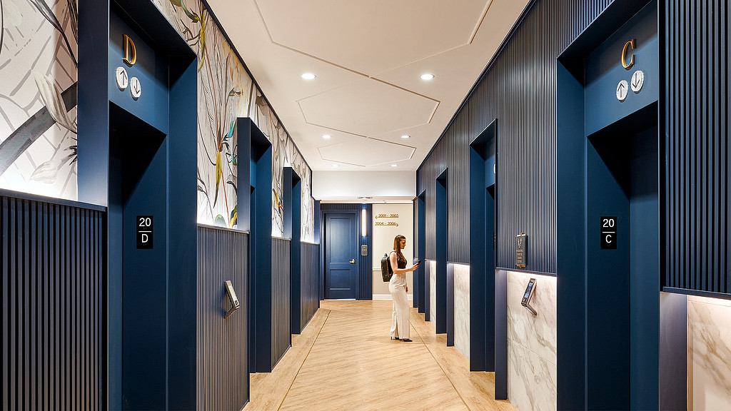 The Residences at Rivermark elevator bank