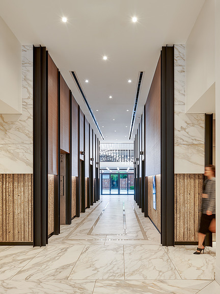The Residences at Rivermark lobby elevator bank
