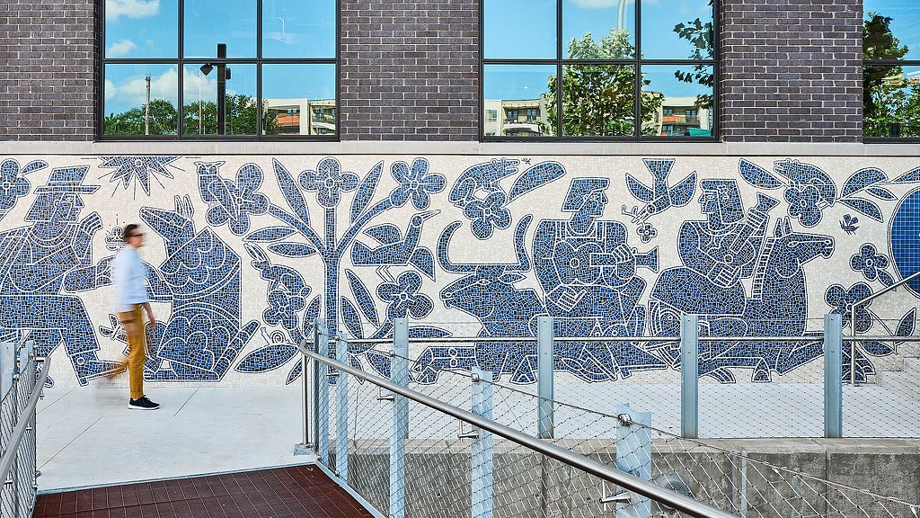 Centro West Block Office Building exterior wall art