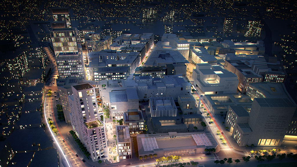 Aerial view of a city.