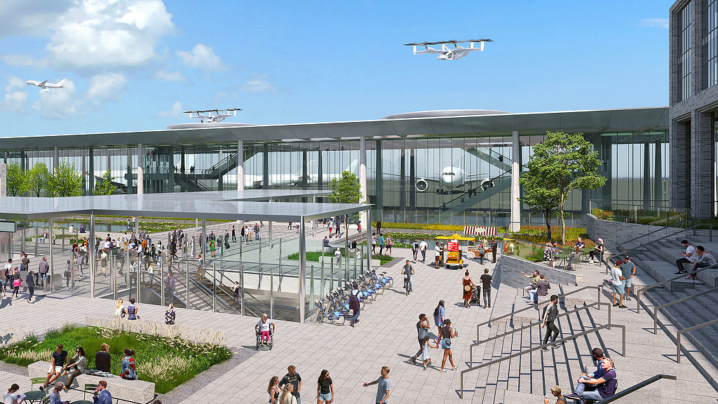 A group of people outside of a building.