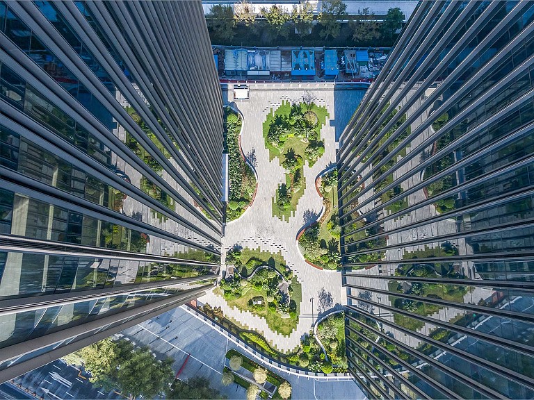 Avary Time Center courtyard view from above