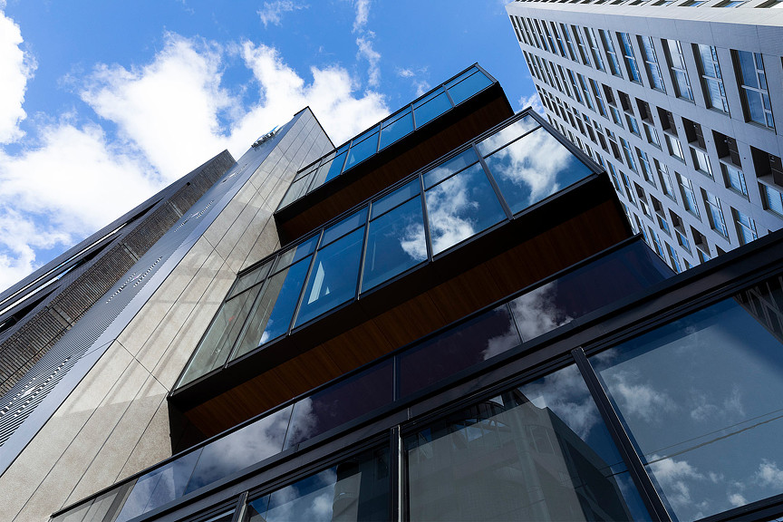 Bizflex office building facade view from below