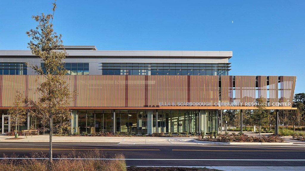 A building with glass windows.