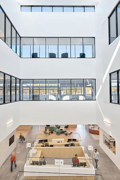 A high angle view of a building.