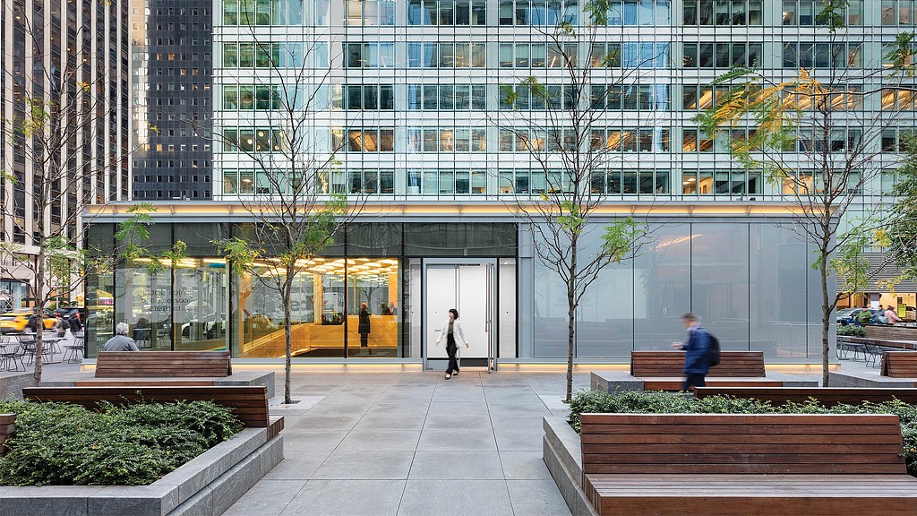 A building with glass windows.