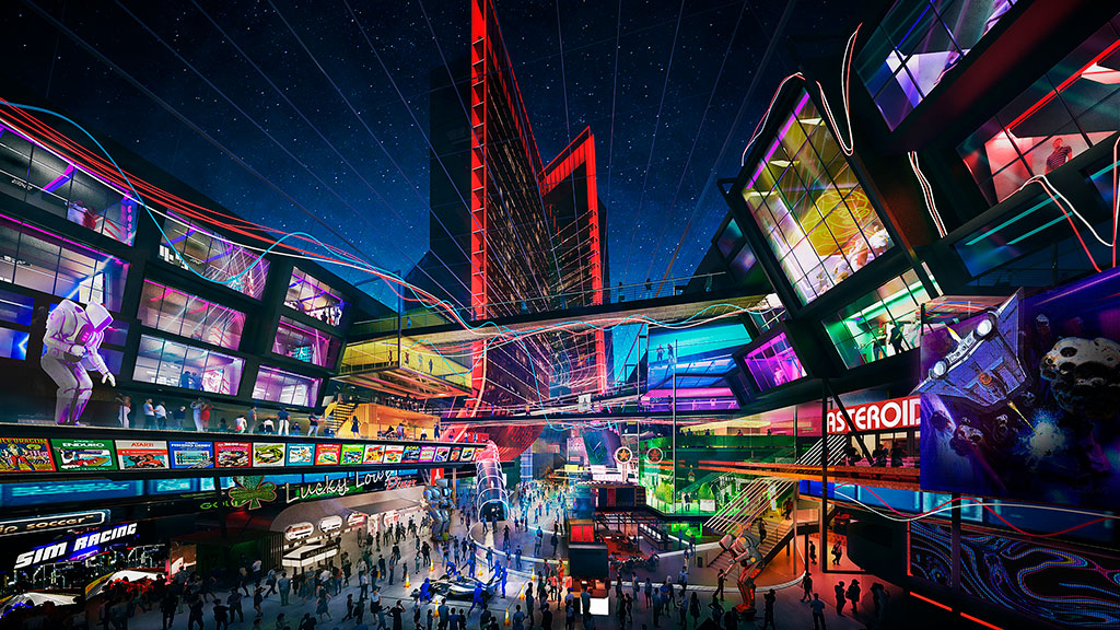 A city street with bright lights.