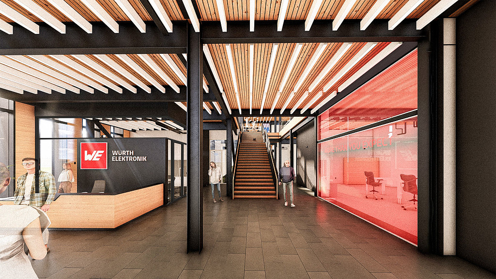 Wurth Electronics lobby with red accents