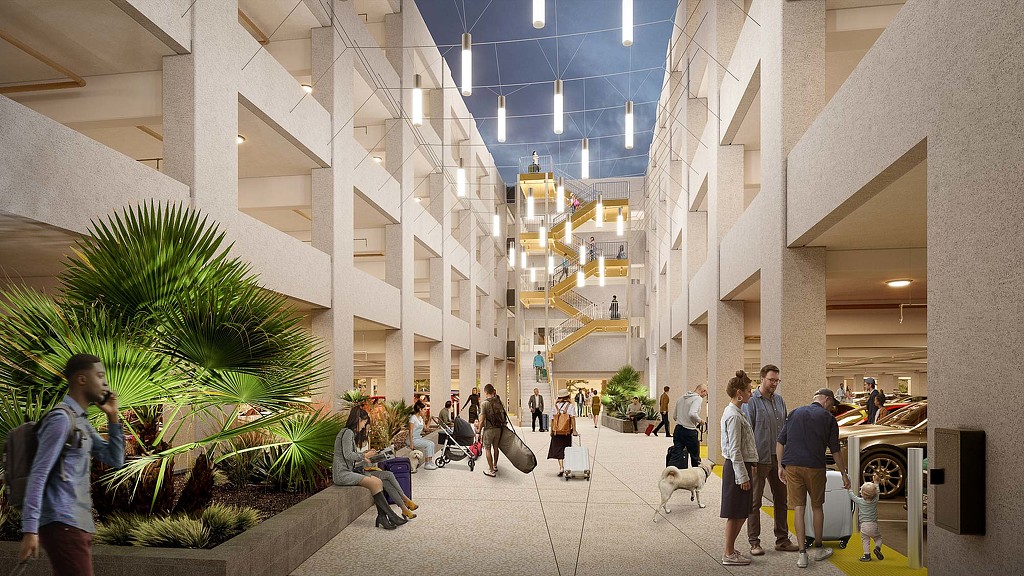 People walking in a building.