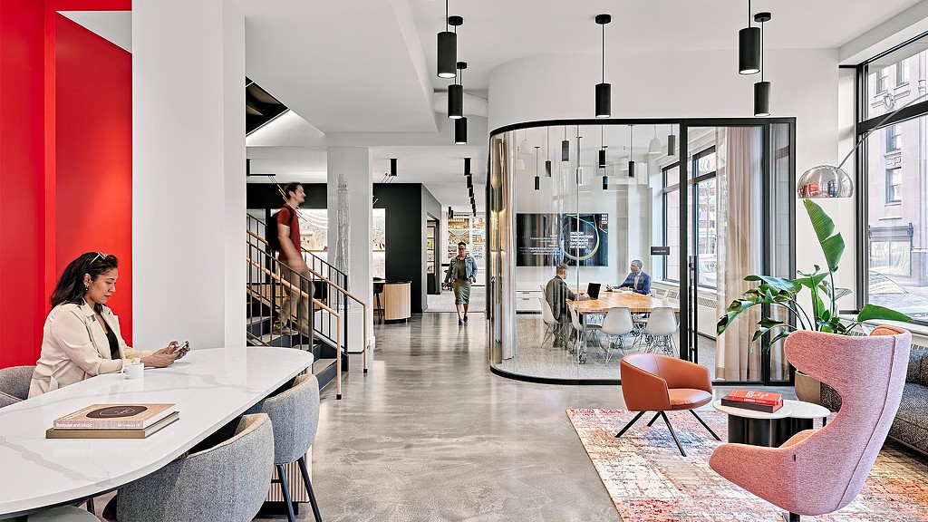 Interior lobby image of Gensler Detroit office.