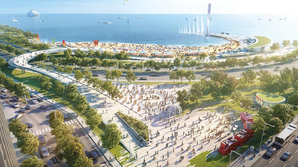Exterior rendering of proposed Chicago waterfront changes