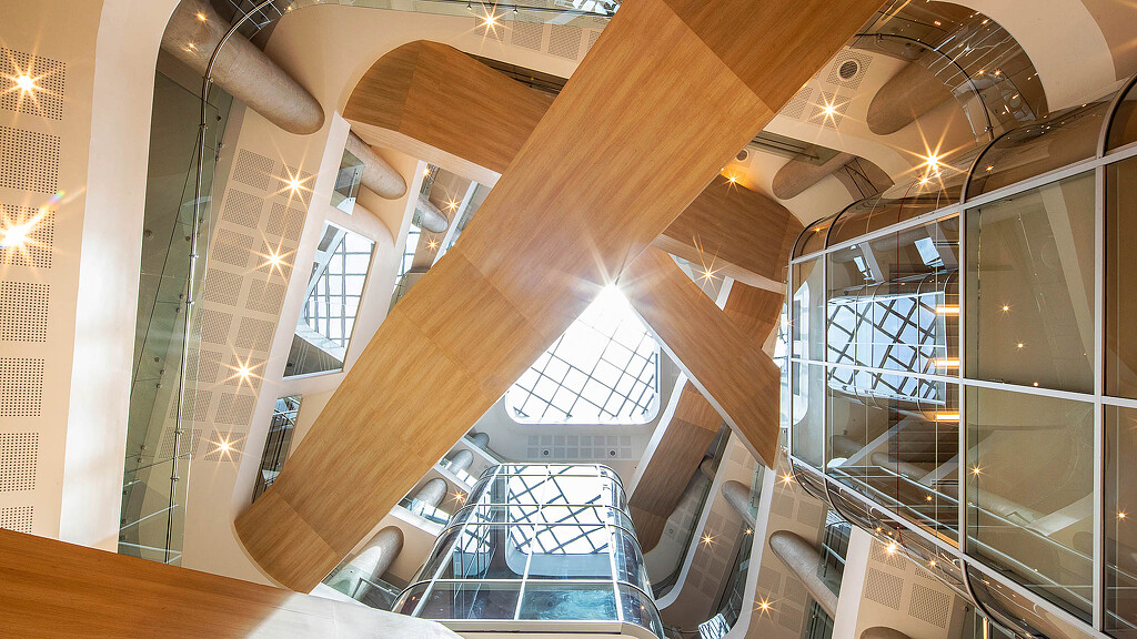 BAC Credomatic Headquarters Honduras staircase view from below