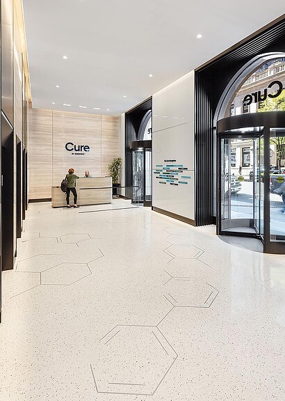 A person walking in a building.