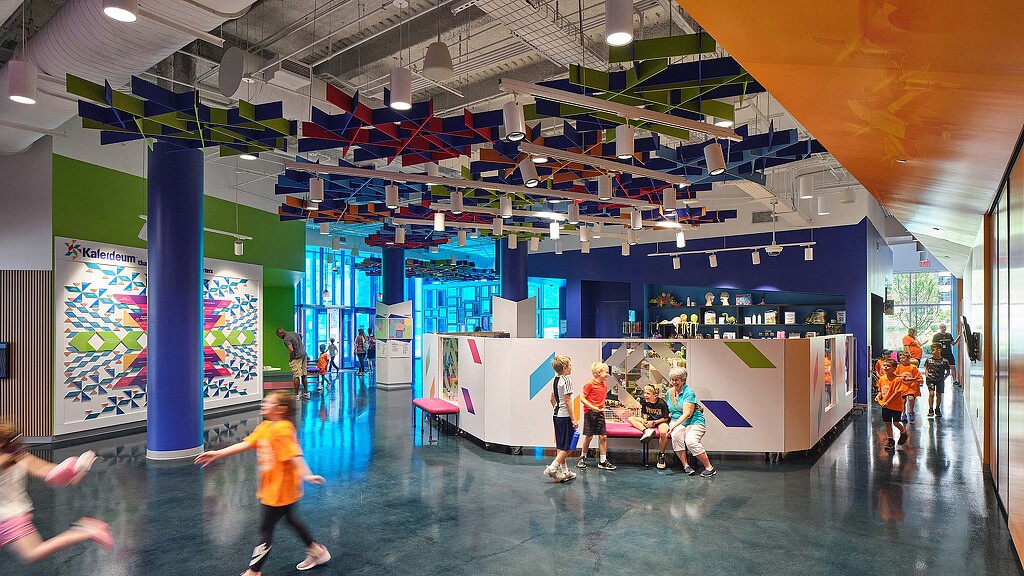 People in a large room.