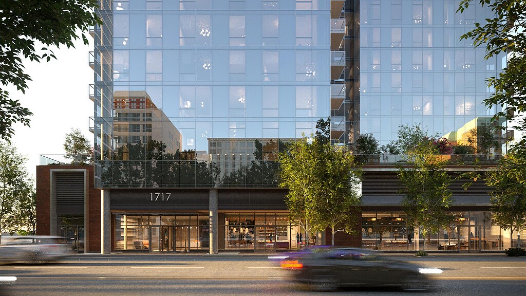 A building with glass windows.