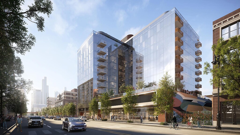 A large building with many windows.