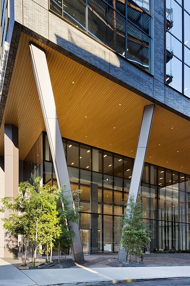 A building with glass windows.
