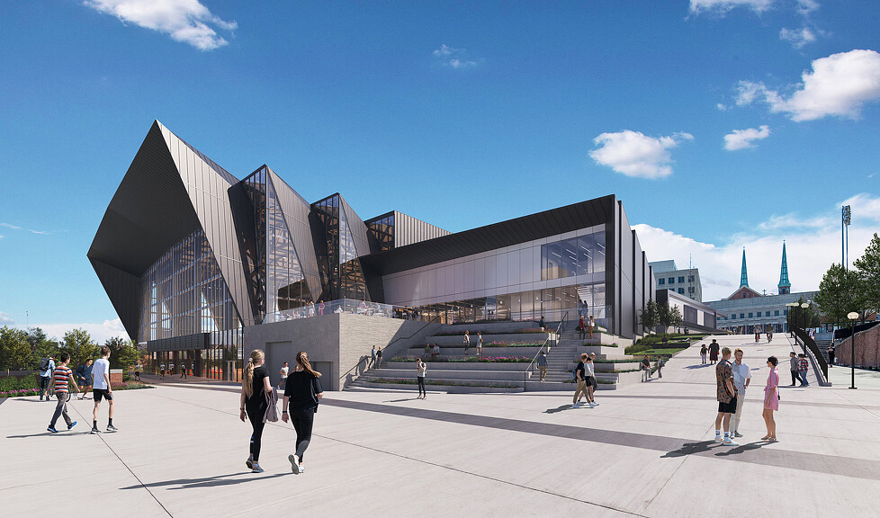 People walking near a building.