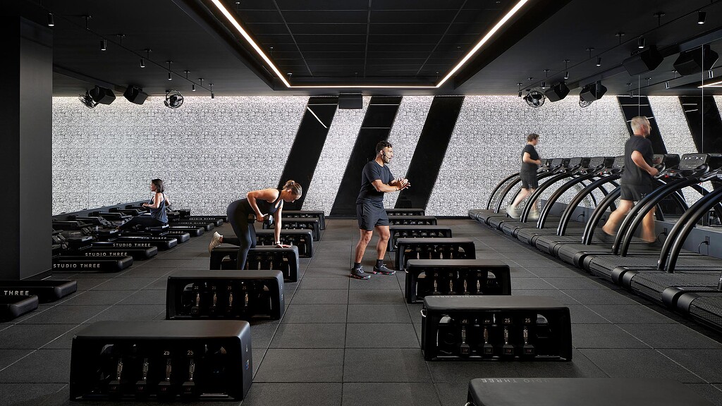 People working out in a gym.