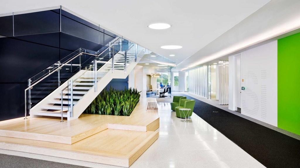 A modern looking building with a staircase.